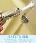 Installation of 4 In 1 Tub Spout Diverter Repair Kit With Assembly Tool, showing chrome spout and diverter fittings.