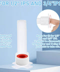 4 In 1 Tub Spout Diverter Repair Kit With Assembly Tool showing white adapter for 1/2 inch and 3/4 inch IPS pipe with hand demonstration.