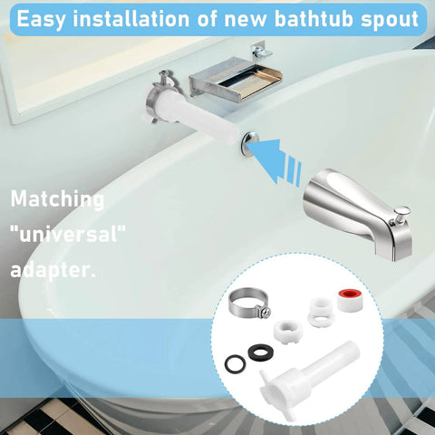 4 In 1 Tub Spout Diverter Repair Kit With Assembly Tool, Universal Fits One Half Inch Copper Pipe, shown installed on bathtub