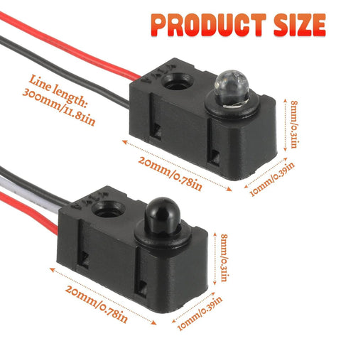 Product size diagram of Two Pack Infrared Break Beam Distance Sensor With 5mm LED Indicators Split Through Beam Photoelectric Switch.