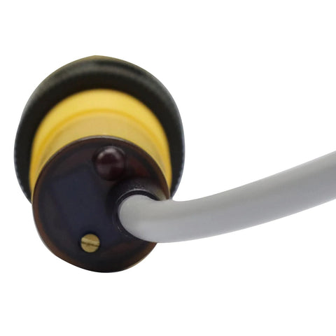 Close-up of Two Pack NPN NO Diffuse Infrared Photoelectric Switch Sensor Adjustable Detect Distance, yellow sensor with cable