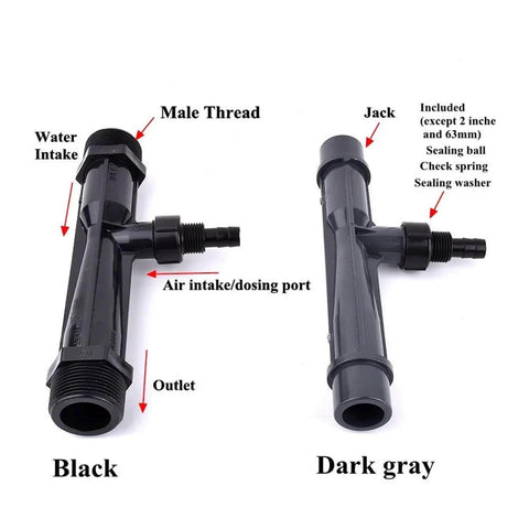 Venturi Water Ejector Mixer 2 Inch UPVC Dope Gas Liquid Fertilizer Applicator for Aquarium Fish Tank and Garden Irrigation, dark gray black pipe fittings