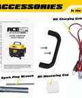 Accessories of Gas Powered Portable Generator With 1200W Peak And 900W Running Ultralight Home Backup Power including manual, cable, and wrench.