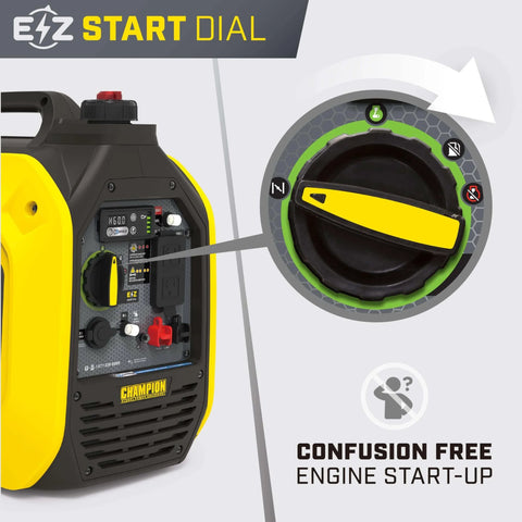 Ultralight 2500-Watt Portable Inverter Generator with Quiet Technology and CO Shield features easy start dial.