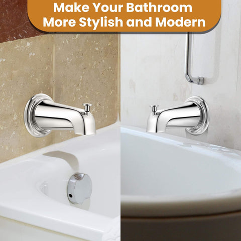 Universal Tub Spout With Diverter For 1/2 In Copper, 1/2 In IPS, And 3/4 In IPS Pipes, Chrome Bath Spout Replacement in bathroom tub