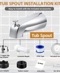 Universal Tub Spout With Diverter For 1/2 In Copper, 1/2 In IPS, And 3/4 In IPS Pipes, Chrome Bath Spout Replacement Kit
