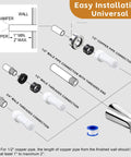 Diagram showing Universal Tub Spout With Diverter For 1/2 In Copper, 1/2 In IPS, And 3/4 In IPS Pipes, installation parts labeled.
