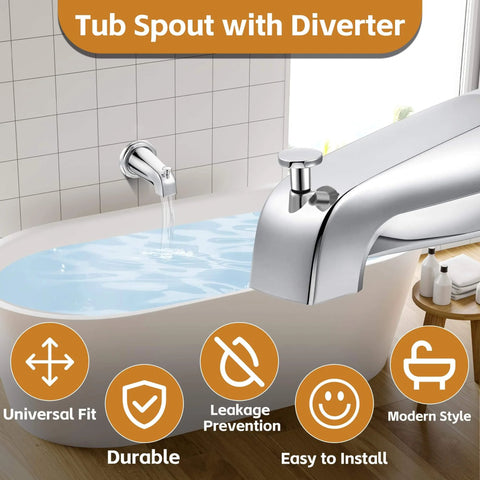 Universal Tub Spout With Diverter For 1/2 In Copper, 1/2 In IPS, And 3/4 In IPS Pipes, Chrome Bath Spout Replacement in use over bathtub