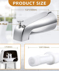 Universal Tub Spout With Diverter For 1/2 In Copper, 1/2 In IPS, And 3/4 In IPS Pipes, Chrome Bath Spout Replacement with size details