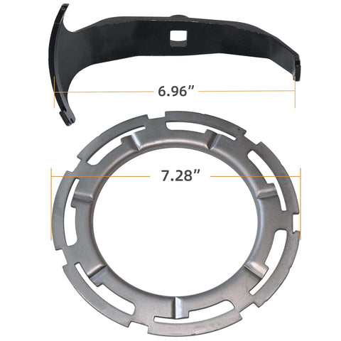 Universal Gas Tank Lock Ring Tool For Fuel Pump Sender Removal with dimensions for Ford Chrysler Dodge Chevy BMW Benz Volvo Jeep