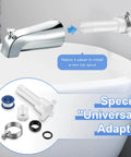 Four In One Tub Spout Adapter Kit With Slip Fit components displayed by bathtub