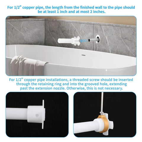 Four In One Tub Spout Adapter Kit for Slip Fit One Half Inch Copper Pipe and One Half Inch IPS installation guide