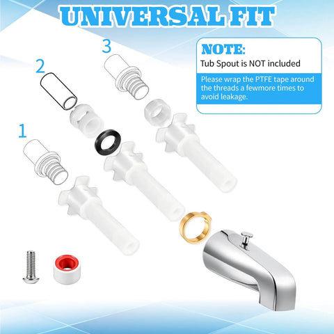 Four In One Tub Spout Adapter Kit For Slip Fit One Half Inch Copper Pipe And One Half Inch IPS And Three Quarter Inch IPS With Diverter Repair Kit And Assembly Tool, Includes O Rings And Teflon Tape For DIY Replacement components
