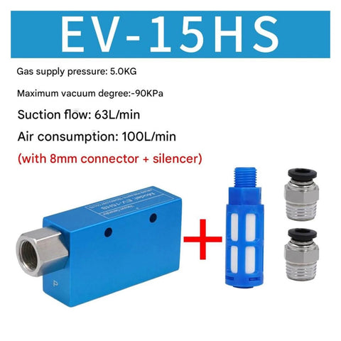 Powerful Negative Pressure Vacuum Ejector with Suction Cup, Adjustable Control Valve, 8mm Port, and Silencer for Material Handling