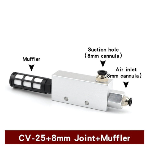 High Suction Vacuum Ejector With Suction Cup and Negative Pressure Control Valve for Delicate Parts, Air Ejector CV25HS 8mm, side view