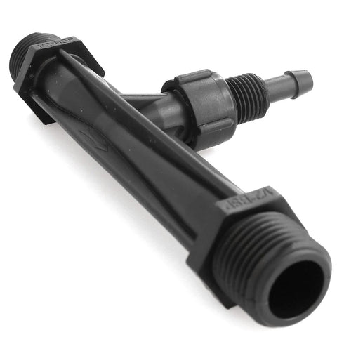 Half Inch Irrigation Venturi Fertilizer Mixer Injector for Garden and Farm with durable black plastic body, shown at an angle.