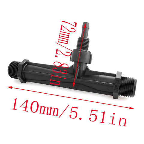 Half Inch Irrigation Venturi Fertilizer Mixer Injector with black plastic body, 140mm by 72mm size