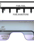 Diagram of Venturi Jet Pump Kit for Fuel Transfer Between Tank Sides, showing flow path in saddle bag fuel tank for efficient fuel movement.