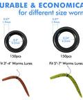 Diagram of Wacky Worm O Ring Set for Bass Fishing Silicone O Rings 300 Pack Fits Soft Plastic Worms 3 To 4 Inch And 5 To 7 Inch Lures.