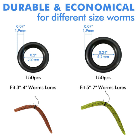Diagram of Wacky Worm O Ring Set for Bass Fishing Silicone O Rings 300 Pack Fits Soft Plastic Worms 3 To 4 Inch And 5 To 7 Inch Lures.