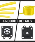 Close-up of 15 Piece Carburetor Metering Diaphragm Assembly with 4 Fuel Lines for Walbro WA WT WY WZ Series Carburetors DIY Kit