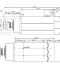 Technical drawing of Water Cooled 220V 2.2kW ER25 Wood Spindle With Ceramic Ball Bearings, Ultra Low Runout 0.01mm, 4 Bearing Setup.