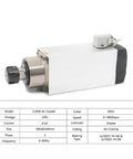 Water Cooled 220V 2.2kW ER25 Wood Spindle With Ceramic Ball Bearings, Ultra Low Runout 0.01mm, showing specifications below