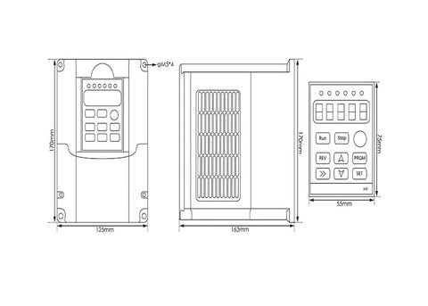 Technical diagram of the inverter drive for Beefy ER25 Square Spindle With 2.2kW Inverter Drive Water Cooled For Quiet CNC Milling