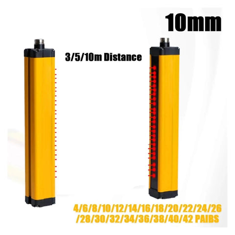 Workhorse Safety Light Curtain Sensor Switch With Four Beam Coverage And 10mm Resolution in aluminum housing, 3/5/10m range shown.