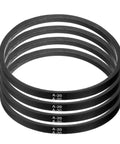 Stack of black A-20 belts for machinery and equipment power transmission.