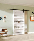 White Primed Sliding Barn Door For Bookshelf Built To Last With Solid Core MDF, Hardware Kit, Handle And Floor Guide, Easy Install.