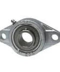 Single stainless steel 50 mm set-screw 2-bolt flange ball bearing with nickel-plated cast iron housing, contact seal and relubrication port