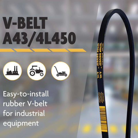 A43/4L450, A/4L, Classic Wrapped V-Belt, Rubber, 1/2" x 45" Outside Circumference, industrial equipment use