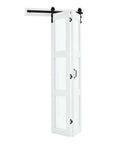 Bifold Barn Door 36 by 84 Inches With Frosted Glass Panels and Header Rail Kit, Space Saving Design, Preassembled Panels, White Finish