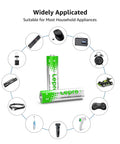 AA And AAA Alkaline Battery Pack 24 Count 2800mAh Non Rechargeable with household appliance icons in background.
