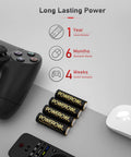 High Capacity Alkaline AA AAA Batteries 16 Pack Long Lasting 10 Year Shelf Life with gaming controller and accessories