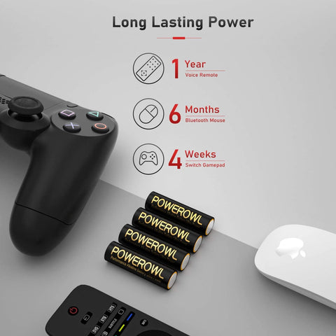 High Capacity Alkaline AA AAA Batteries 16 Pack Long Lasting 10 Year Shelf Life with gaming controller and accessories