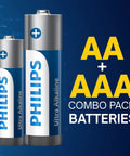 AA And AAA Ultra Alkaline Battery 24 Count Combo Pack With Reclosable Packaging graphic displaying two batteries.