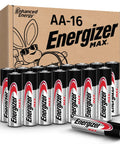 AA Alkaline Batteries 16 Pack Long Lasting MAX Performance displayed with box labeled Energizer MAX