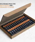Opened box displaying 28 Coppertop AA Alkaline Batteries With Power Boost Long Lasting Reclosable Pack.