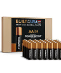 Coppertop AA Alkaline Batteries With Power Boost Long Lasting Reclosable Pack 28 displayed in front of packaging