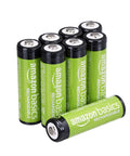 AA Rechargeable NiMH Batteries 2000 mAh Low Self Discharge 1000 Recharges 8 Pack, green casing, shown in a group