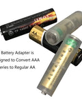 AAA to AA Battery Adapter Case With Metal Contacts, Clear, Pack of 4, showing conversion of AAA to AA size