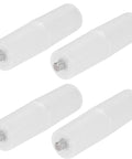 Pack of 4 clear AAA to AA Battery Adapter Case With Metal Contacts, showing cylindrical plastic converters with silver tips.