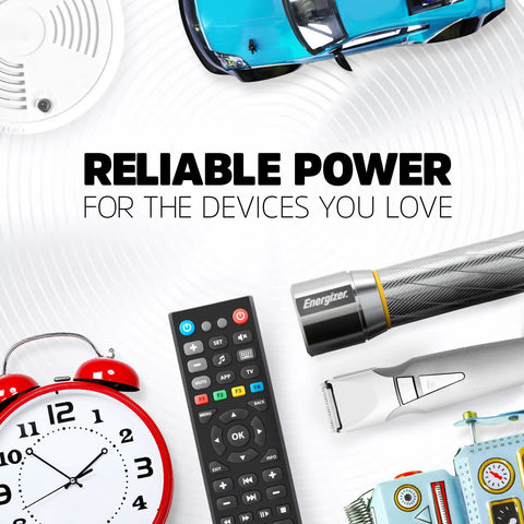 AAA Alkaline Batteries 12 Pack For Toys Remotes And More Long Lasting Power with clock, remote, razor, and toy car images
