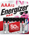 AAA Alkaline Batteries 12 Pack For Toys Remotes And More Long Lasting Power with Energizer branding and mascot.