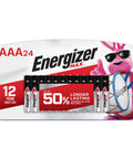 Package of MAX AAA Alkaline Batteries 24 Pack For Toys Remotes And Other Devices with 12-year shelf life label