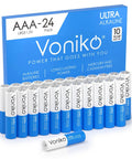 Ultra AAA Alkaline Batteries 24 Pack With Long Lasting Power 10 Year Shelf Life, blue and white batteries with packaging