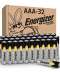 Alkaline AAA Batteries 32 Pack Long Lasting for Electronics and Emergency Gear displayed with packaging box