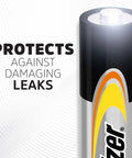 Close-up of Alkaline AAA Batteries 32 Pack Long Lasting for Electronics highlighting leak protection feature.